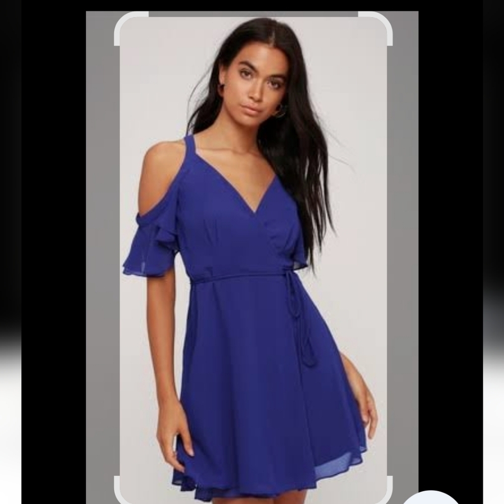 Lulu's Royal Blue Cold Shoulder Mini Dress